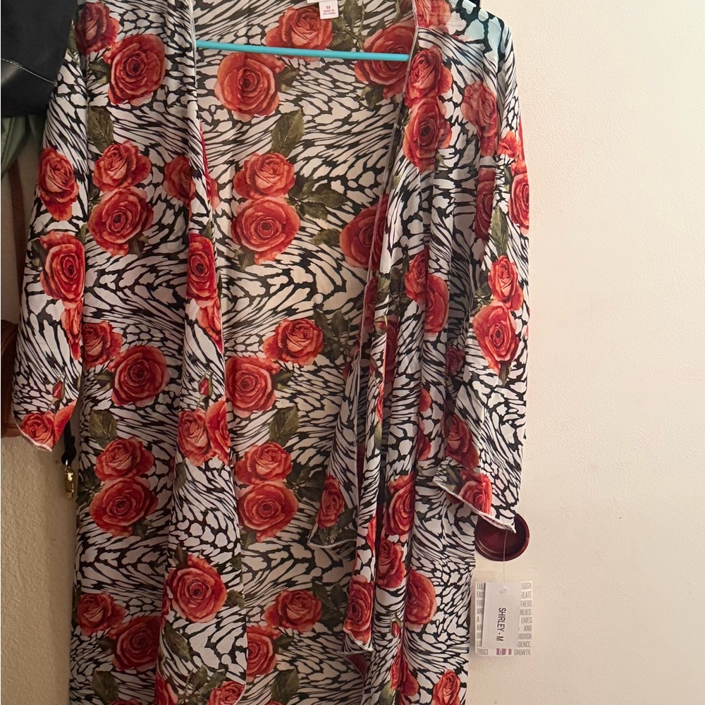 LuLaRoe Women's Cardigan with Red and Green Floral Pattern